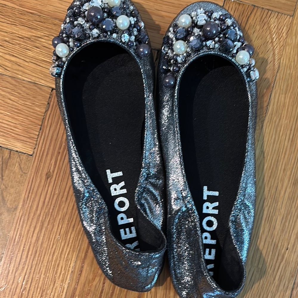 Report Silver and Black Sparkly Flats